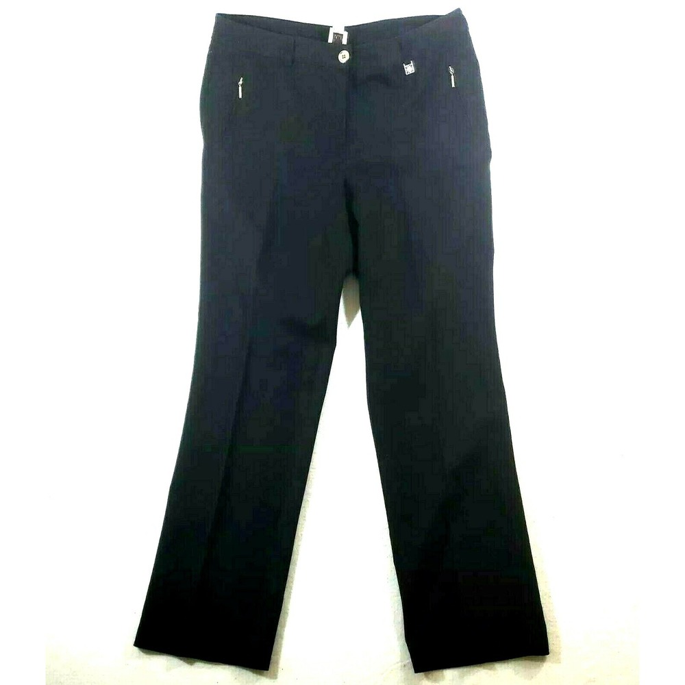 Anne Klein Women 12 Pants Black Straight Leg Stretch Zipper Pockets High Rise